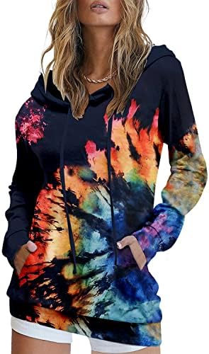 Modarani Womens Pullover Hoodie Sweothirts Tunica Casual Tops Kangaroo Camisas de bolso Tie Tye & Floral Print