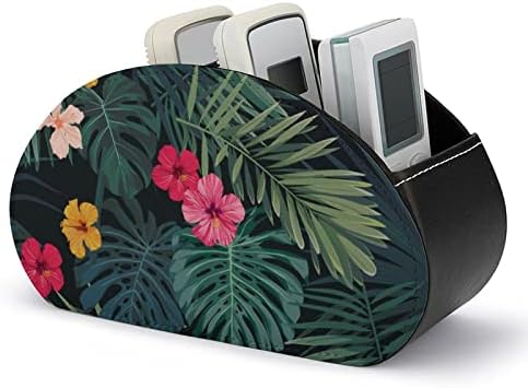 Hibiscus Floral Tropical Palm Pattern PU Couro Remoto Controle Remonte Caixa de armazenamento Organizador de mesa Com