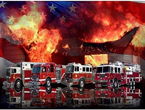 5D Bandeira Americana de caminhão de bombeiros Red Yioittio Pintura de diamante Kits Cross Stitch Kits Art Scenic 3D Paint by Diamonds-16x20inch