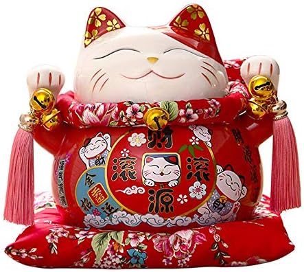 Lucky Cat （Beckoning Cat Piggy Bank） Porcelana decorada ornamentalmente, Melhor presente para abertura de negócios,