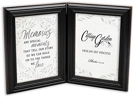 Cottage Garden Memories Moments Love Midnight Black 5 x 7 Woodgrain articulado quadro de foto de mesa dupla