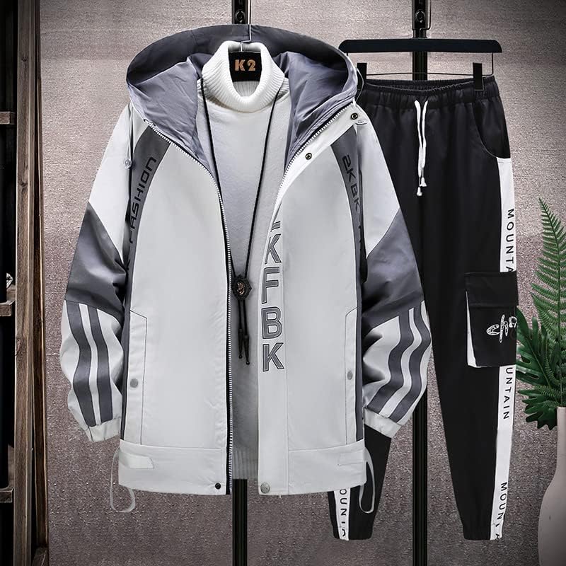 CJQJPNZ Autumn Casual Men Tracksuit Roupfits Definir jaquetas de retalhos+ calças de moletom de duas peças que executam terno esportivo