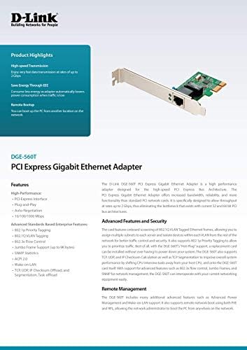 D-Link PCI Express Gigabit Ethernet Adaptador Card PCIe 10/10/1000Mbps