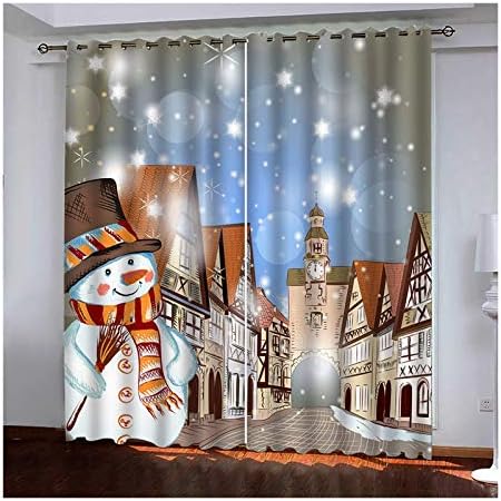 Cortinas da sala de estar de Natal daesar, cortinas decorativas 2 painéis azuis cortinas marrons brancas e boneco de neve