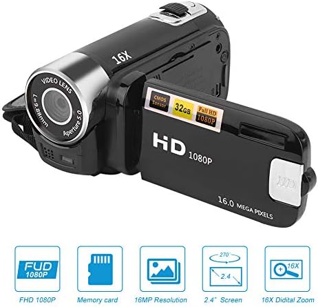 Câmera de vídeo de vídeo Ashata Câmera de câmera 16mp 16x Zoom Digital Camera Recorder com tela de 2,7in IPS 270 ° Rotar