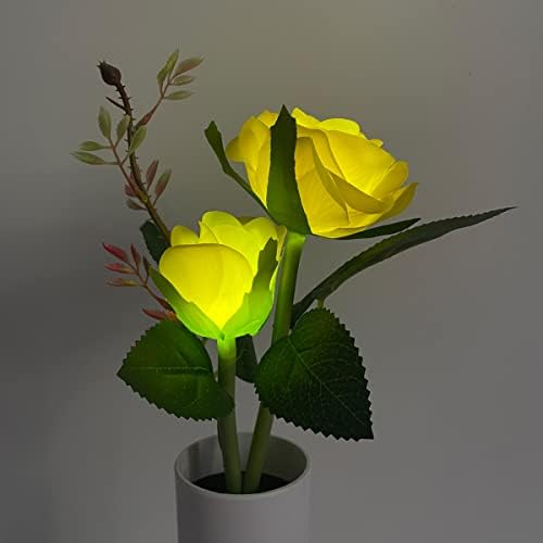 Yunbiaosen Flores de rosas artificiais em vaso com luz LED para decoração de decoração de escritório em casa decorações - operadas
