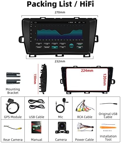 Android Car Séreo para Toyota Prius 2010-2015 Com Apple CarPlay, Rádio de tela de tela de toque de 9 polegadas Apple com Navigação