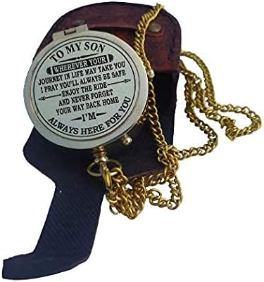 The Antique House Shiny Brass Compass com presente de couro presente para meu filho presente náutico para filho