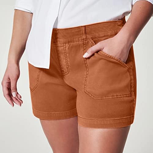 Zlovhe shorts de tamanho grande para mulheres, bolsos laterais curtos de teto macio feminino sem botão e sem zíper lisonjeiro ajuste