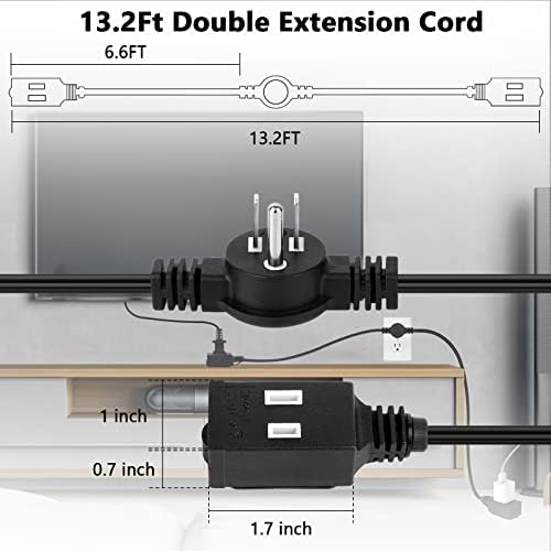 Tira de alimentação do cabo de extensão dupla, divisor de cordão de extensão dupla para uso interno - cordão de 13,2