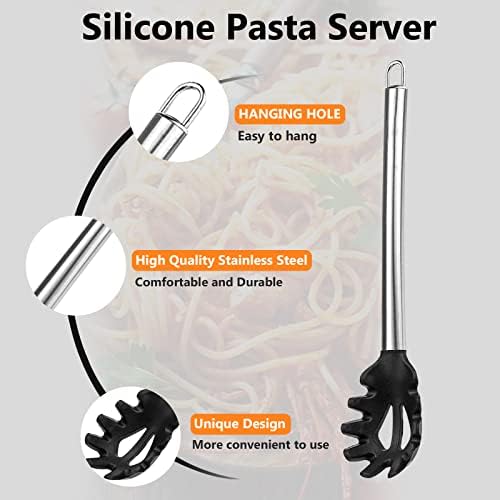 2 peças Spaghetti Spoon and Pasta Tong, garfo de espaguete de silicone de 13 polegadas antiaderente e alça de aço inoxidável