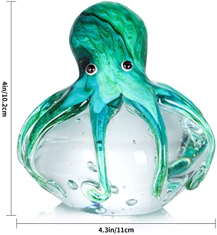 Sanbege Baild Glass Octopus estatueta, peso de papel de animal marinho fofo, decoração de estátua náutica colecionável