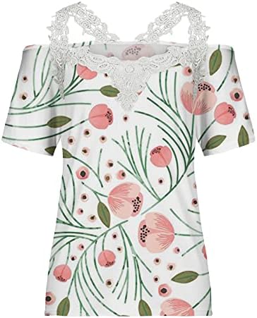 Ombro floral ombro feminino ombro frio vneck algodão floral blusa sexy tshirt blouse de manga curta Ladies vv