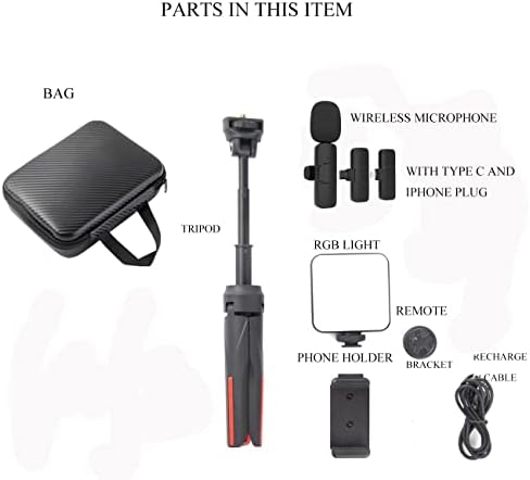 Kit de vlogging Peanutech, kit de partida do YouTube com RGB Light Lavalier Microfone remoto, equipamento de vídeo para iPhone e smartphones