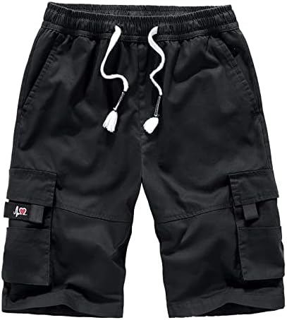 Shorts masculinos clássicos casuais encaixam shorts de praia de verão, algodão com cintura elástica e bolsos nadar