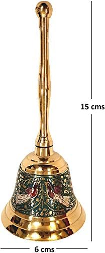 Akanksha Arts Brass Made Pooja Bell, trabalho de Meenakari gravado - 6 polegadas de altura