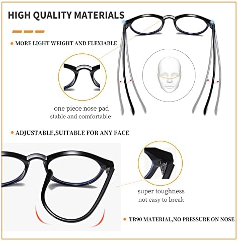 Teumire Blue Light Blocking Glasses Mulheres homens Retro redonda óculos de moldura anti -Eyestrain Filtro de brilho UV Eyewear