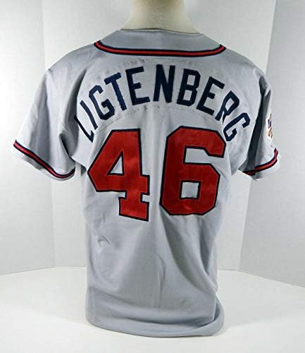 1997 Atlanta Braves Kerry Ligtenberg 46 Game usou Grey Jersey Robinson 50th P - Jogo usou camisas MLB
