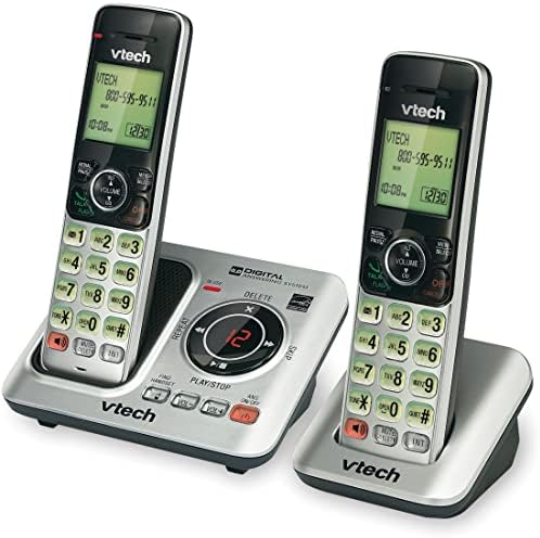 VTECH CS6629-2 DECT 6.0 Telefone sem fio expansível com sistema de atendimento e identificação de chamadas/chamada de espera, prata com 2 aparelhos