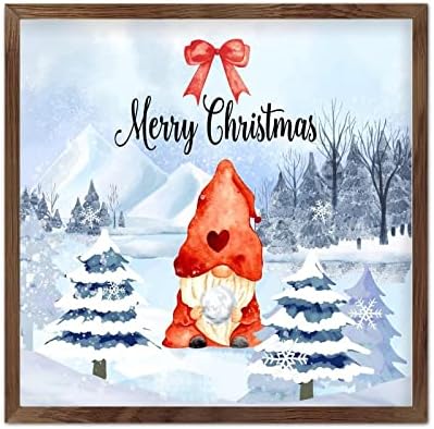Natal pendurando sinais de Natal Gnome fofo paite de neve vintage quadro de imagem de madeira para decoração sazonal presente de férias 12x12in