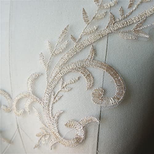 2PCs Cleme Brown Bordado Bordado Folha Lace Tecido Os Apliques Costura em Patchos Para Vestido de Noiva Diy Decoração Decoração de Casamento