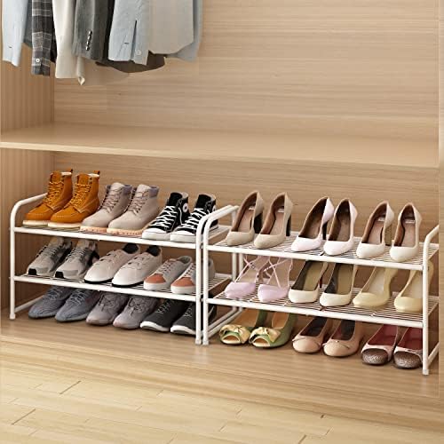 Rack de sapato empilhável de tendências simples, organizador de armazenamento de prateleira de calçados de metal, branco