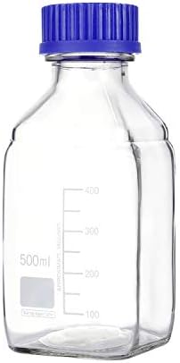 Moonetto 8 pacote 500ml Mídia quadrada graduada/garrafa de vidro de armazenamento com tampa de parafuso de polipropileno azul GL45