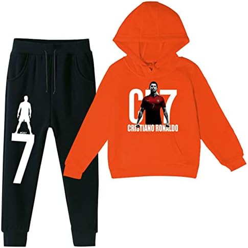 Mencoo Kids Cristiano Ronaldo Pullover Fleece Hoodies CR7 Casual Sweatshirt Com capuz e calça de moletom conjunto de 2 peças