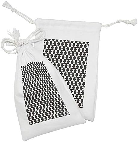 Conjunto de bolsas de tecido minimalista de Ambesonne de 2, formas geométricas curvas de groovy clássicas de treliça clássica contemporânea, saco de cordão pequeno para máscaras e favores de produtos de higiene pessoal, 9 x 6, marfim e cinza a carvão