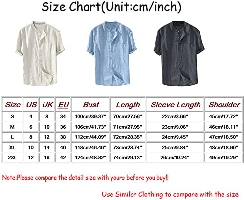 HDZWW Summer Tshirts Gents Botão de linho para baixo Blusa Relaxed Fit Solid Deep V Neck Casual Manga curta Legal Cool