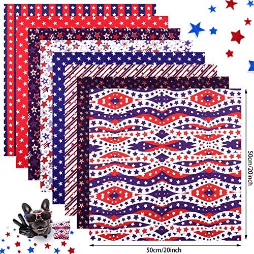 8 peças 20 x 20 polegadas Memorial Day Dia da Independência Fabric 4 de julho Fabric Fabric American Flag American