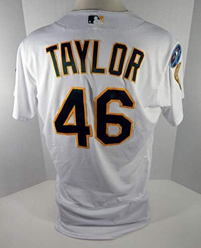 2018 Oakland Athletics A's Beau Taylor #46 Jogo emitiu White Playoff Jersey 0585 - Jogo usou camisas da MLB usadas
