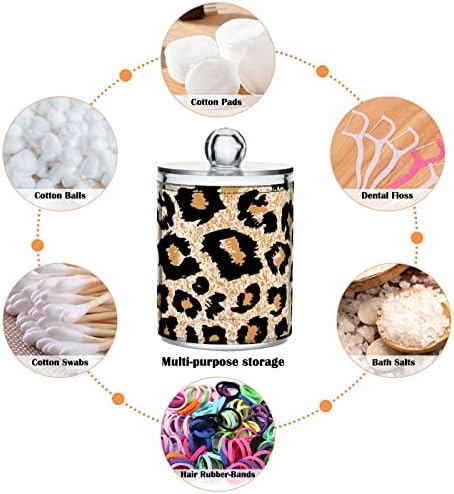 Hjjkllp 2 pacote de leopardo impressão de jarra de boticário de plástico transparente Conjunto para swab de algodão, cotonete, almofada, fio