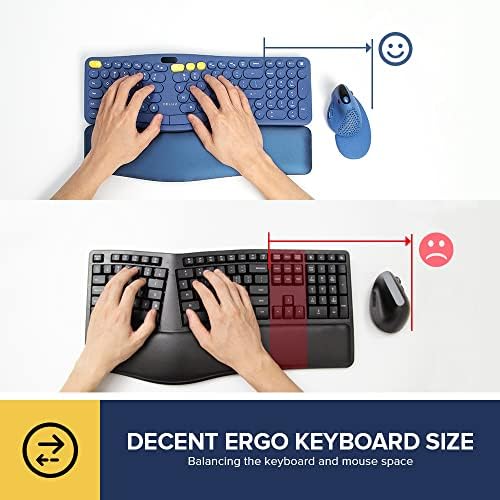 Delux sem fio Ergonomic Keyboard Mouse Combo, Split ergo teclado GM903-Blue e grande mouse vertical m618xsd- azul