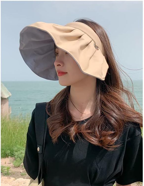 2 em 1 chapé-devista de viseira solar para mulheres de verão largo roll-up chapéus de praia ao ar livre upf 50+ chapéu de sol