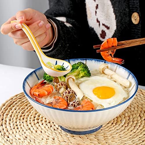 4 peças colheres de sopa de cerâmica japonesas Conjunto de sopa de sopa de ramen de alça longa asiática Soopn Soopn Retro