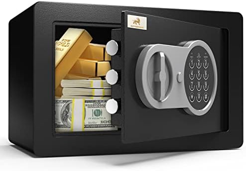 Autigersafea Safe de alta segurança Caixa segura com senha digital e botão, caixa segura de dinheiro cúbica de 0,44, aço de liga sólida para armazenamento comercial em hotéis em casa, preto
