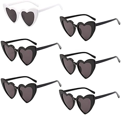 6 Pacote de óculos de sol de olho de gato em forma de coração vintage para mulheres, meninas, óculos de sol retro do coração em massa para festa de despedida de noiva