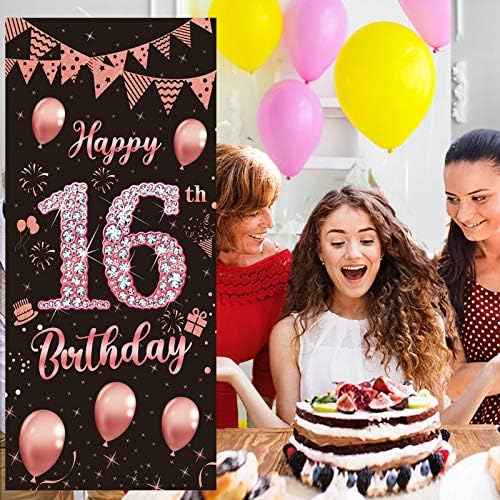 Lnlofen 16th Aniversário Porta Banner Decorações para meninas, Grande suprimentos de capa de porta de festa de aniversário