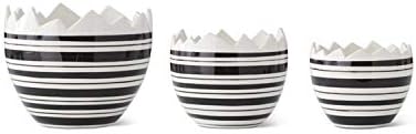 K&K Interiors 20342A Conjunto de 3 pratos de doces de ovo de cerâmica listrados em preto e branco, dolomita