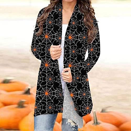 Cardigans de Halloween de Halloween de Ruziyoog Impressão de Esqueleto de Esqueleto Aberto Cardigan Jaqueta Férias Luz Luz Casaco