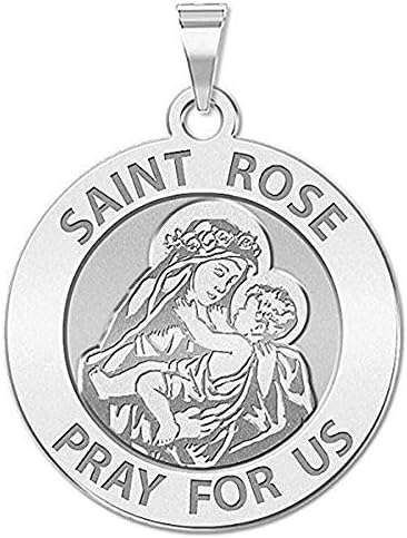Medalha religiosa Saint Rose Rose of Lima - tamanho de 3/4 de polegada de um níquel - esterlino de prata