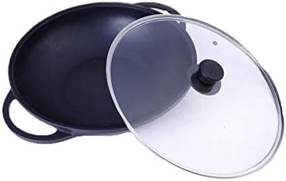 Wok de fundo redondo GYDCG, fundo de orelha dupla com wok de tampa de vidro, fogão a gás de indução Universal