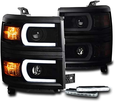 ZMAutoParts para 2014-2015 Chevy Silverado 1500 DRL LED Black/Smoke Projector