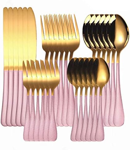 Conjunto de Golden de mesa de cozinha 30pcs Facas de ouro de ouro rosa Conjunto de colheres de aço inoxidável Loupeiro de