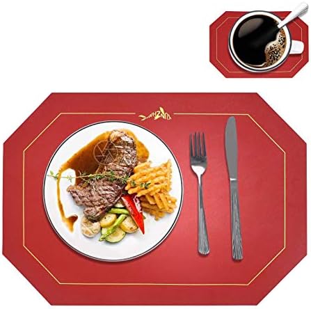 Placemats quadrados de couro Yuesuo para mesa de jantar, tapetes 4pcs+montanhas-russas de 4pcs, octógono duplo à prova d'água à prova