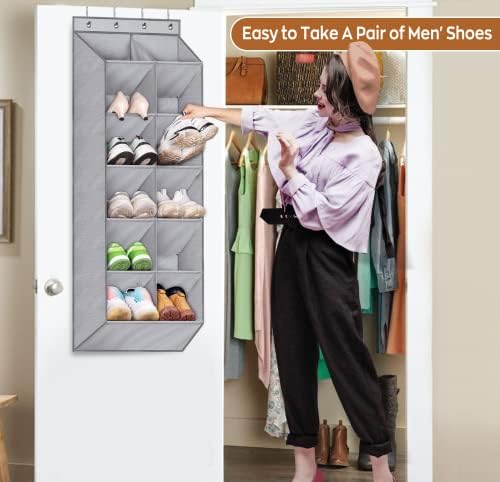 Organizador de sapatos suspenso de cordeiro adormecido para armário, sobre a porta do sapato encaixe porta estreita para 12 pares de tênis, botas, cinza