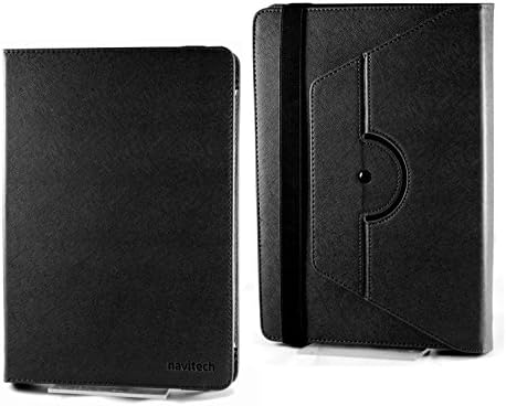 Capa de couro de couro faux preto Navitech com 360 suporte de rotação compatível com o Galaxy Tab 3