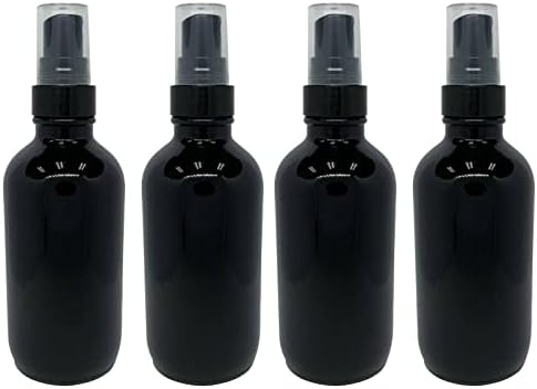 Fornecimento de vendas médicas de 2 onças de garrafas de vidro preto com pulverizadores de névoa preta para óleos essenciais - pacote de 4