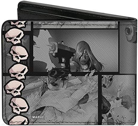 Carteira Bifold Pu Bifold - Mystique Poses/cenas de quadrinhos Blocks/Skulls Grays